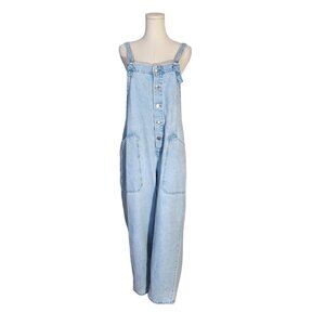 MNG Denim Light Blue Long Denim Button Down Overalls New With Tags Womens Size L
